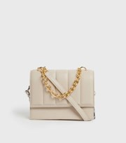 New Look Cream Quilted Chain Shoulder Bag